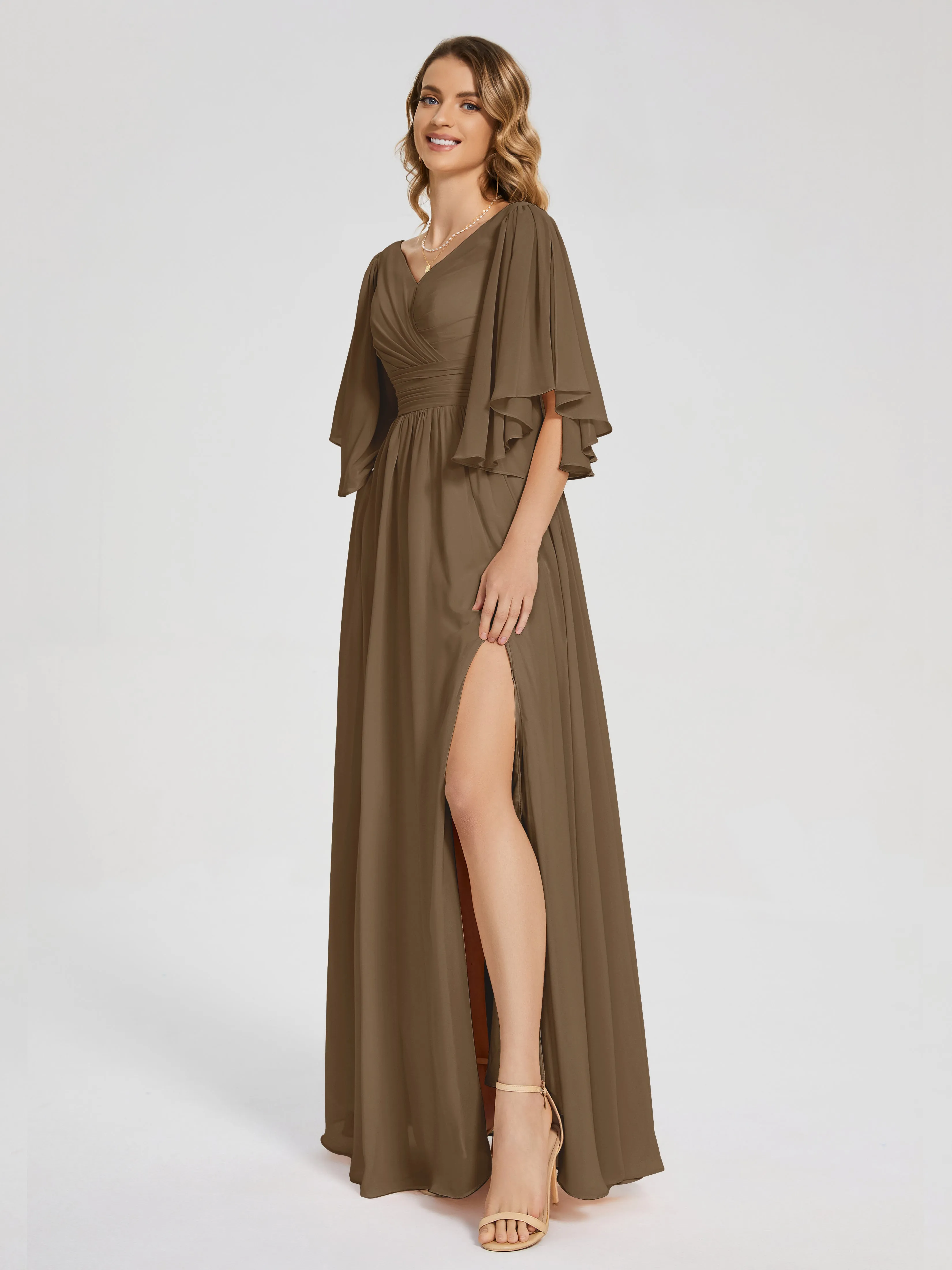 Mocha Bridesmaid Dresses Giselle Pretty Corset Back Chiffon Bridesmaid Dresses