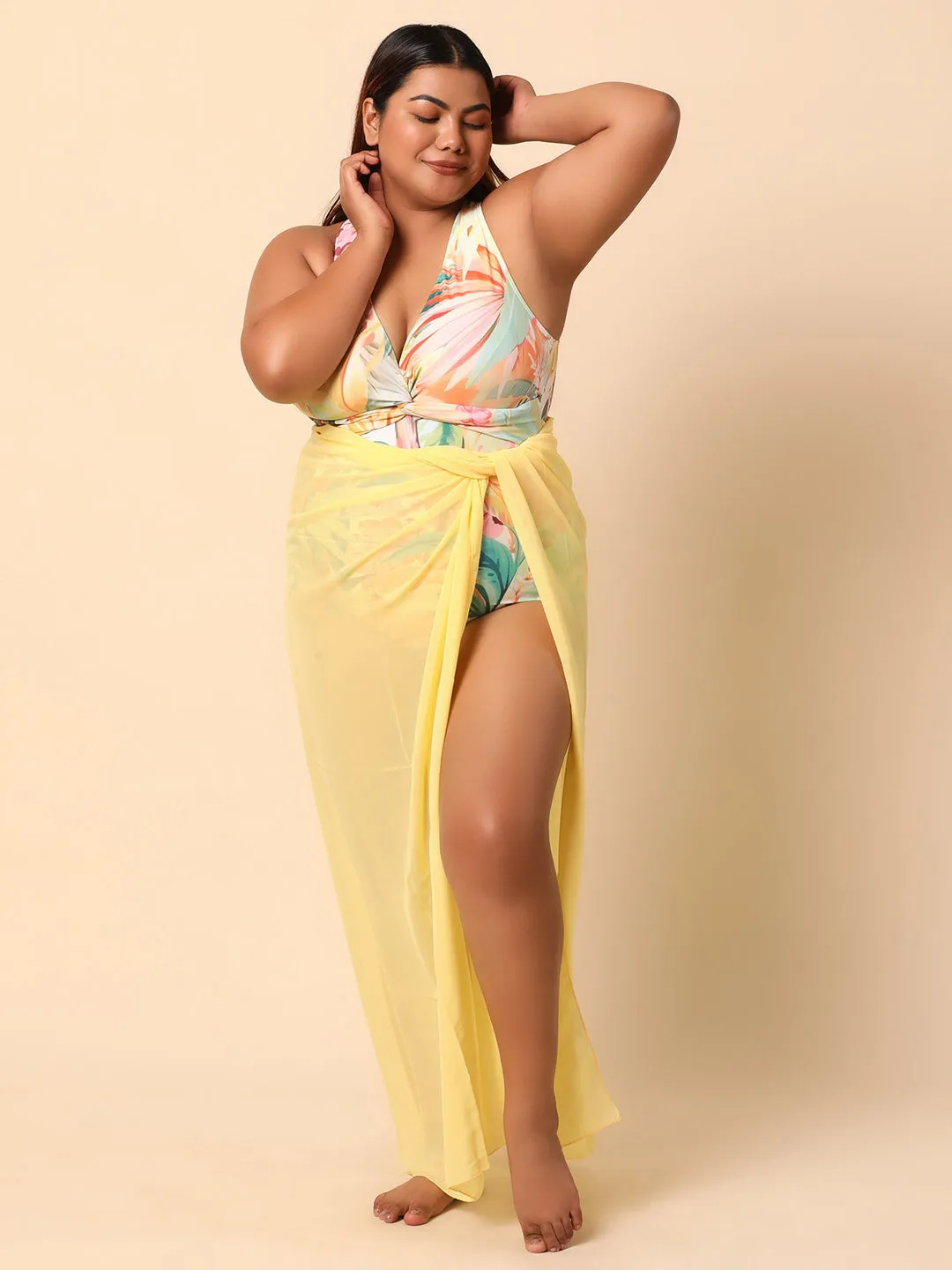 Monokini with yellow sarong