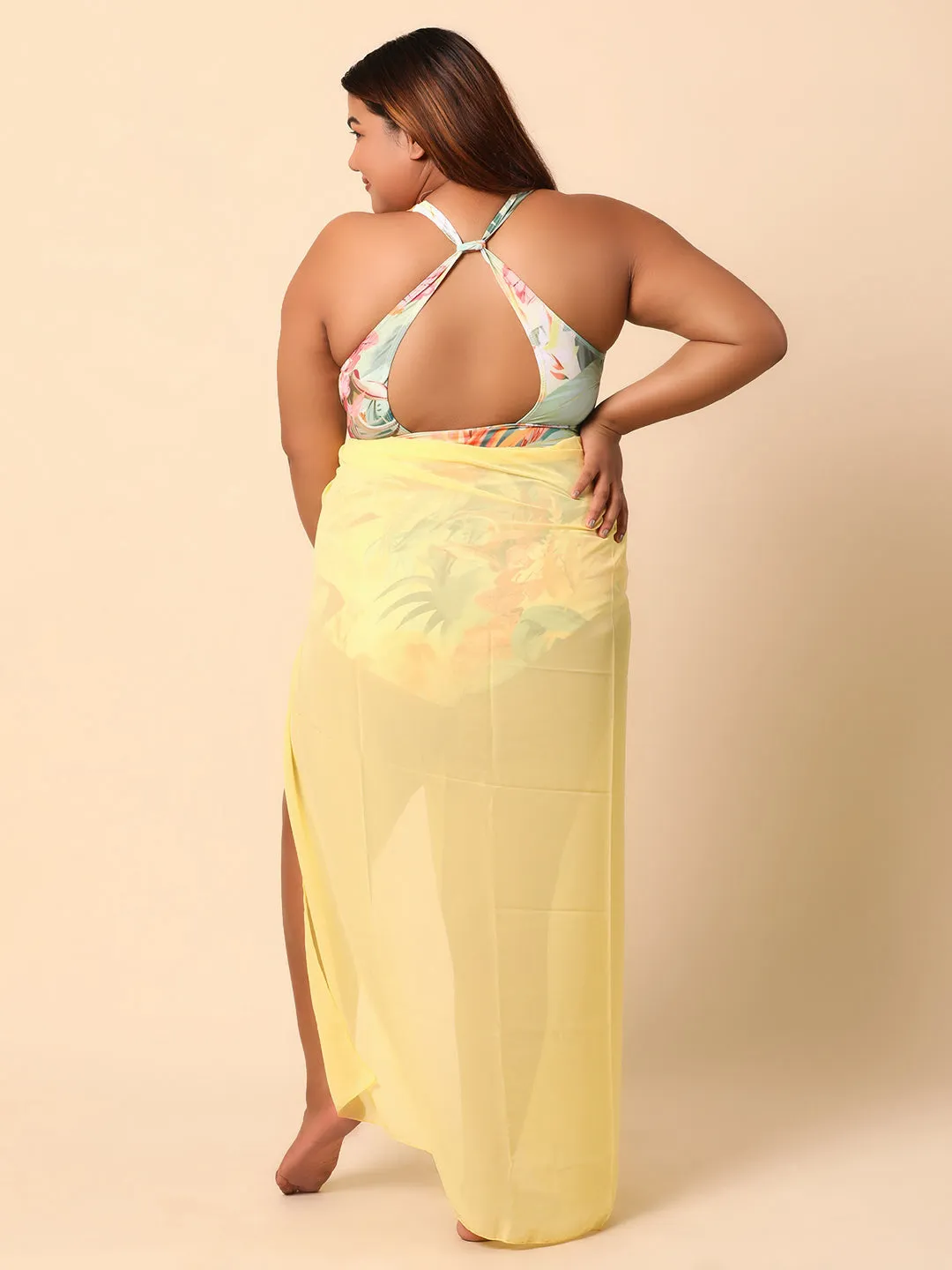 Monokini with yellow sarong