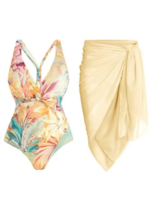 Monokini with yellow sarong