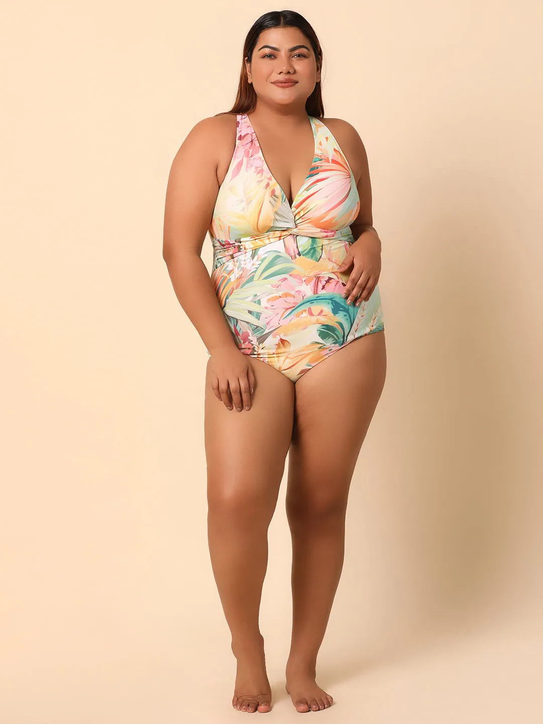 Monokini with yellow sarong