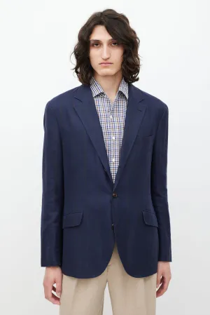Navy & Brown Striped Linen & Wool Blazer