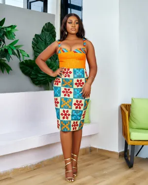 New in African Print Kente Corset Midi Dress - Afuada