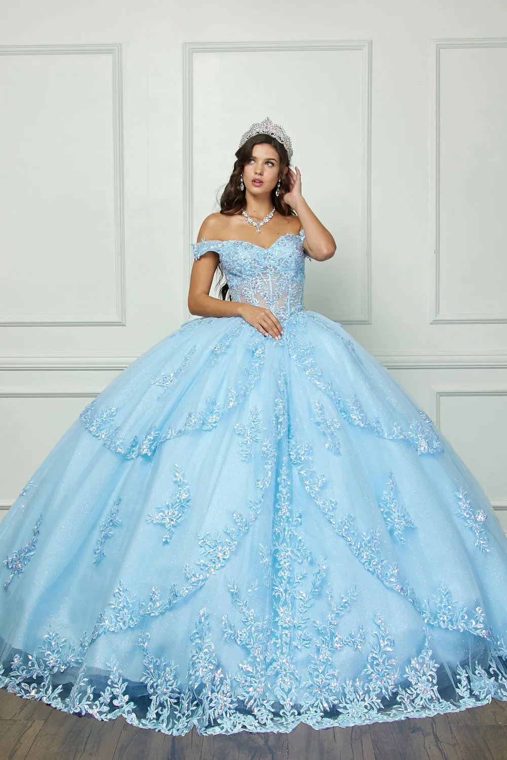 Off Shoulder Corset Ball Gown by Petite Adele PQ1060