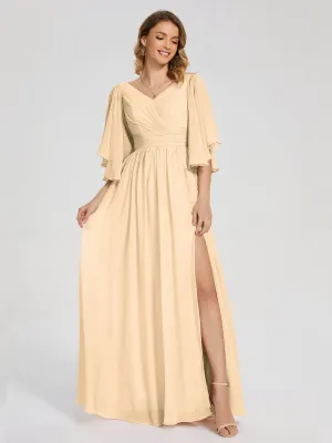 Peachy Pink Bridesmaid Dresses Giselle Pretty Corset Back Chiffon Bridesmaid Dresses