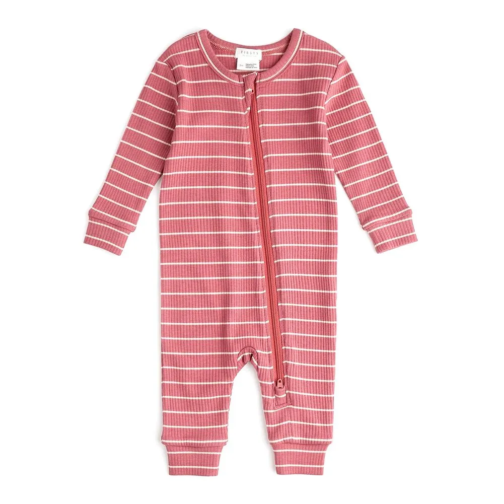 Petit Lem Organic Cotton-Modal Blend Rib Sleeper in Raspberry Striped Pattern