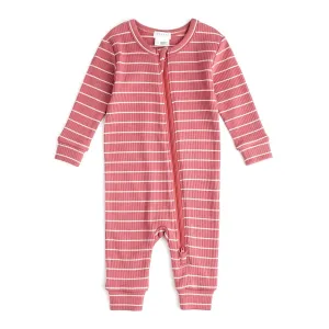 Petit Lem Organic Cotton-Modal Blend Rib Sleeper in Raspberry Striped Pattern