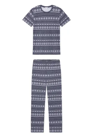 Pima Crew Short-Long Set in English Navy Fair Isle