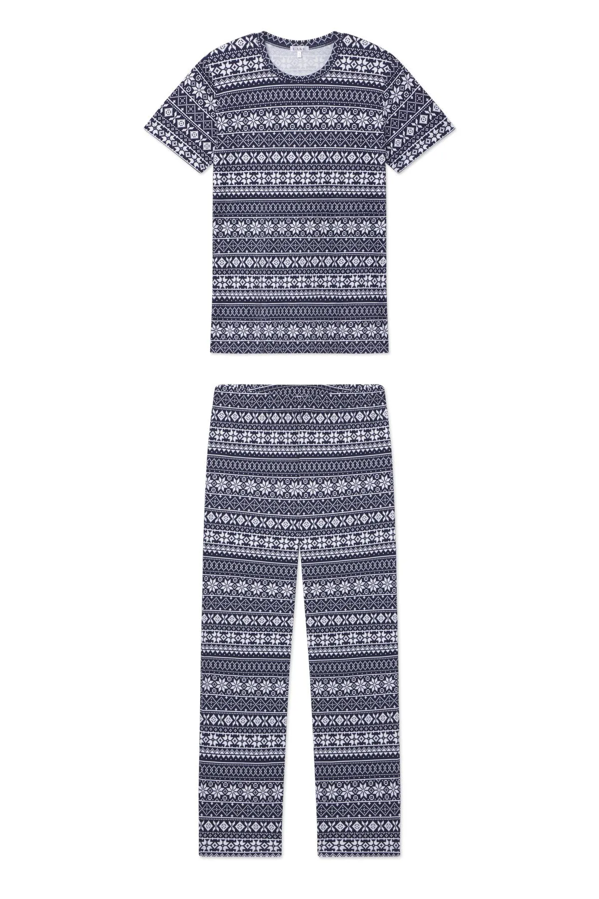 Pima Crew Short-Long Set in English Navy Fair Isle