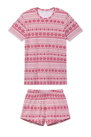 Pima Crew Shorts Set in Classic Red Fair Isle