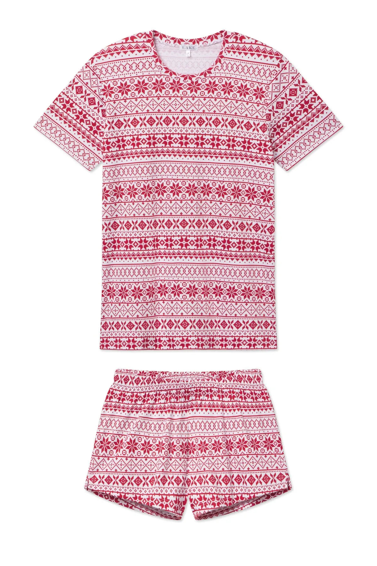 Pima Crew Shorts Set in Classic Red Fair Isle