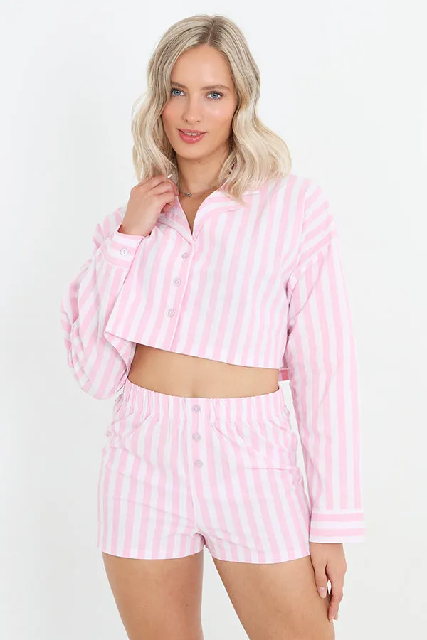 PINK AND LILAC STRIPE PRINT WOVEN PYJAMA SET