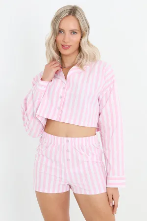 PINK AND LILAC STRIPE PRINT WOVEN PYJAMA SET