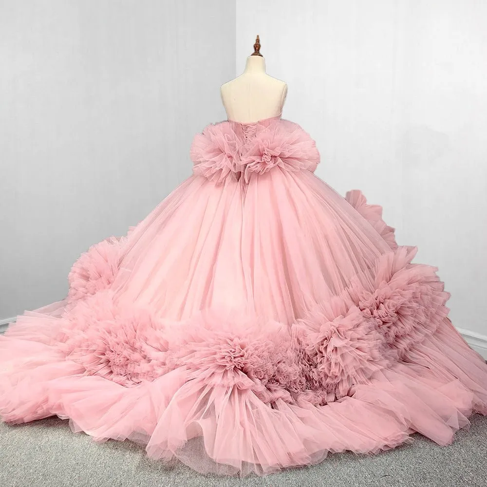 Pink Strapless Sleeveless Ball Gown Corset Quinceanera Dresses