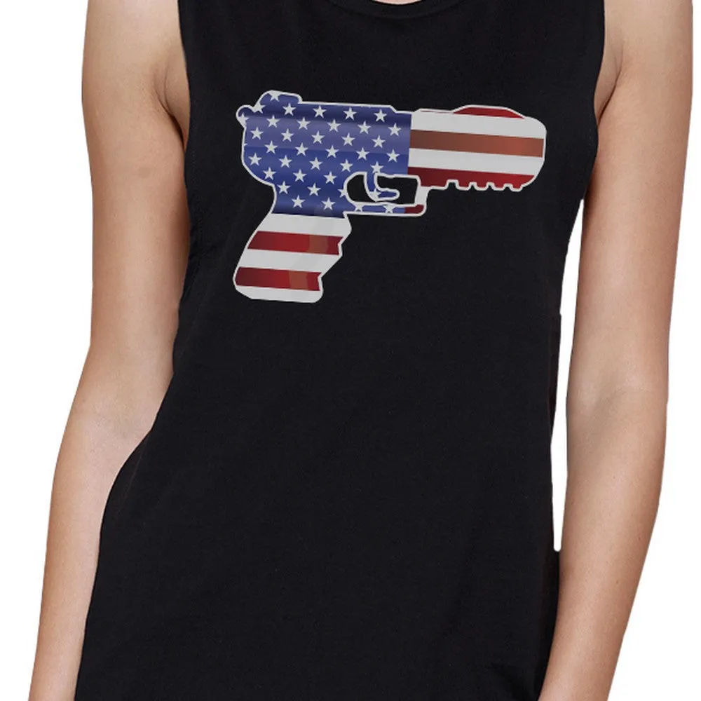 Pistol Shape American Flag Womens Muscle Top Unique Fourth Of July