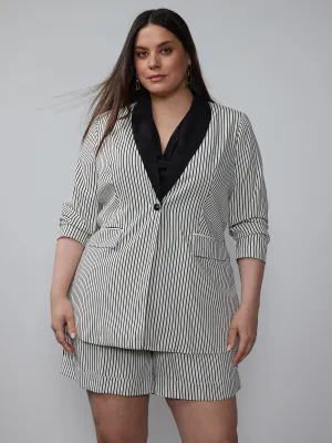 Plus Shawl Collar Striped Blazer