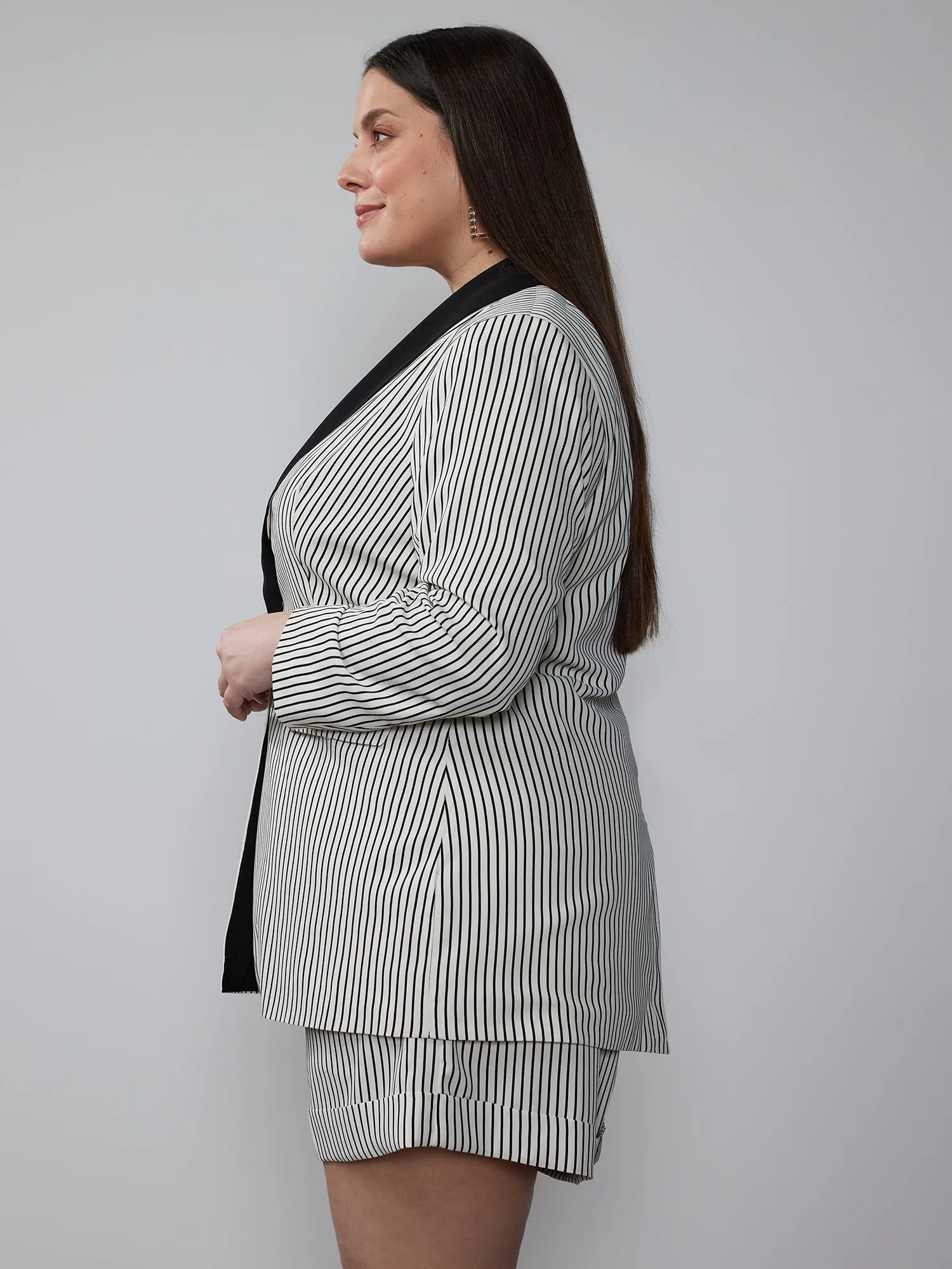 Plus Shawl Collar Striped Blazer