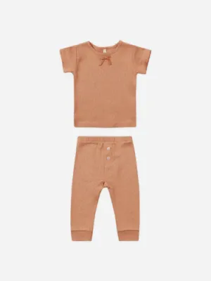 Pointelle Tee   Legging Set - Melon