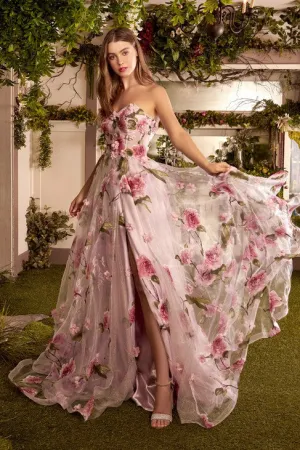 Portrait Of A Rose Printed Organza Gown
