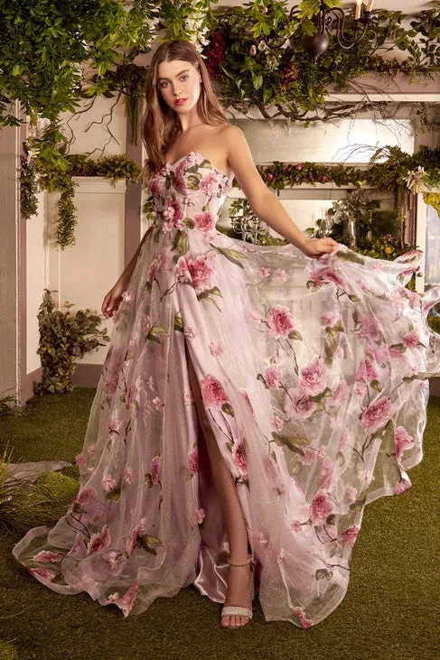Portrait Of A Rose Printed Organza Gown