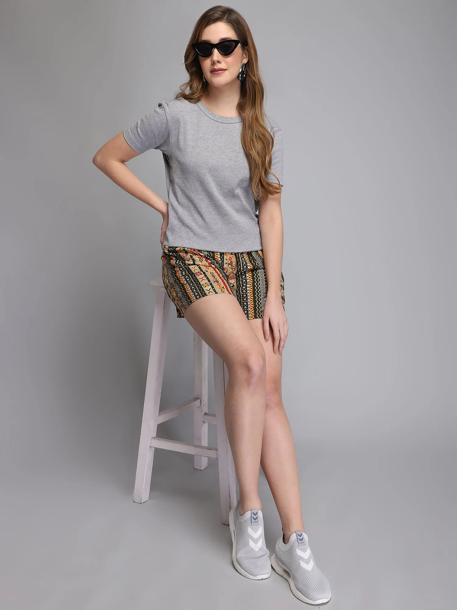 Printed & jacquard multicolor rayon women shorts
