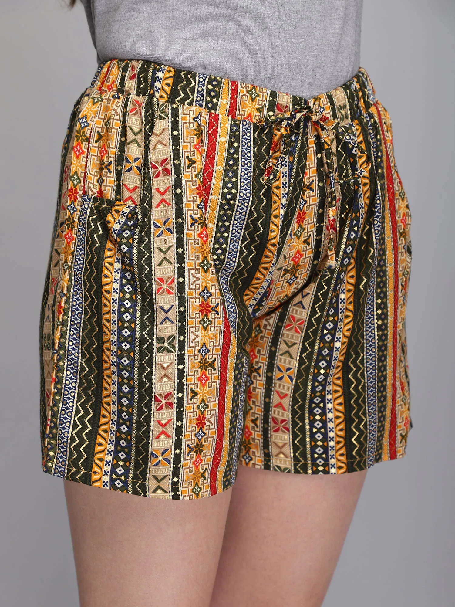 Printed & jacquard multicolor rayon women shorts