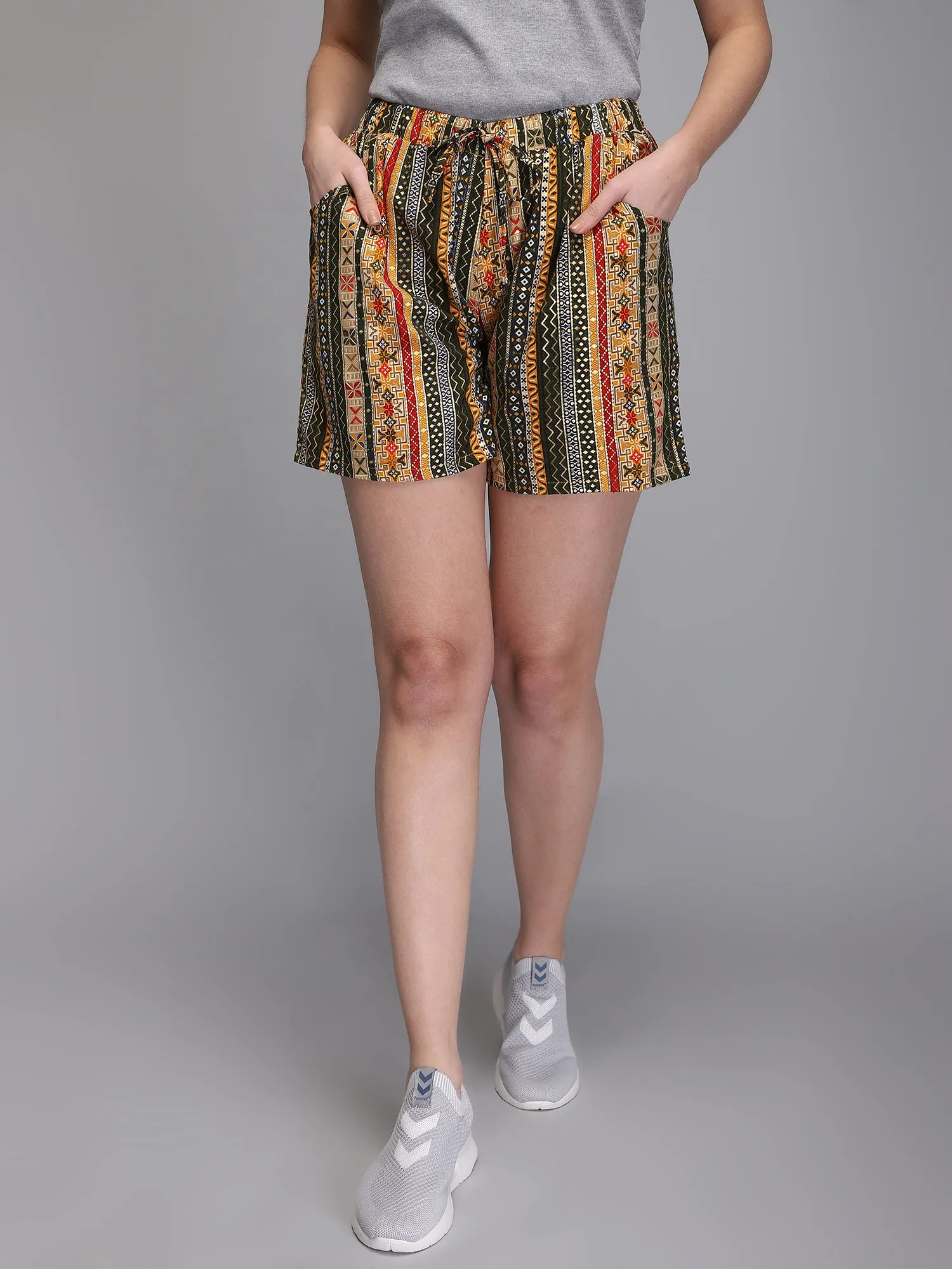 Printed & jacquard multicolor rayon women shorts