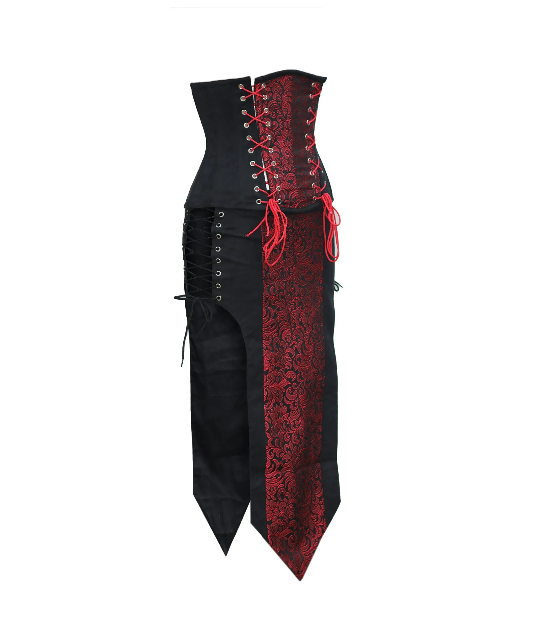 Red Brocade Black Suede Waist Reducing  Underbust Corset  Dress