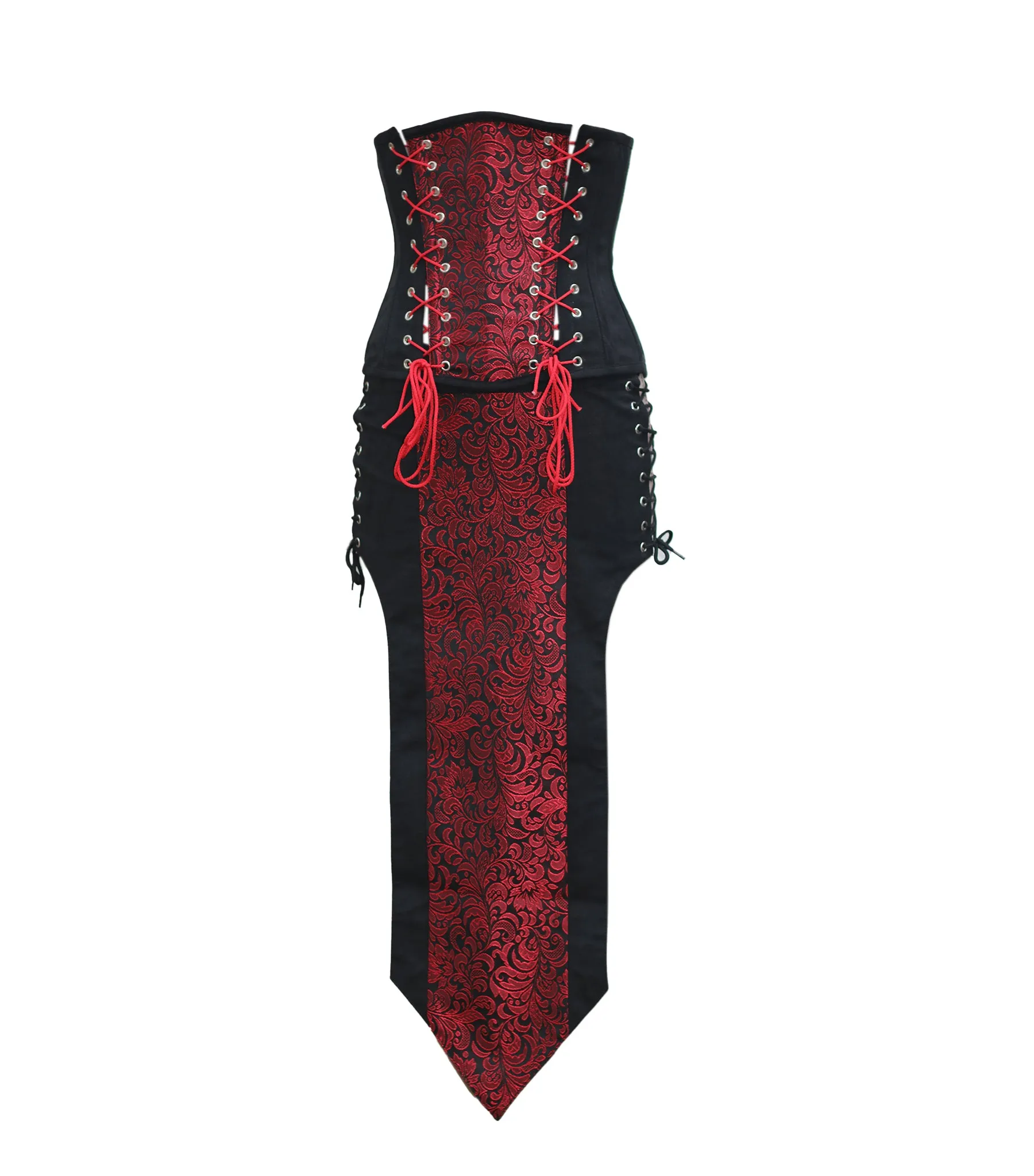 Red Brocade Black Suede Waist Reducing  Underbust Corset  Dress