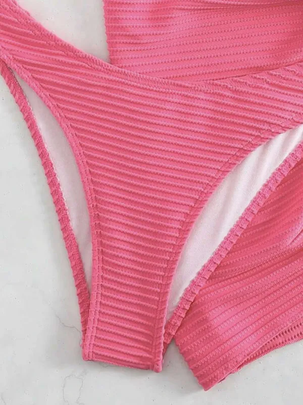 Rib 3 Piece Wireless Bikini Halter with Sarong