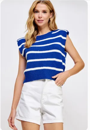 Royal Blue & White Striped Knit Top