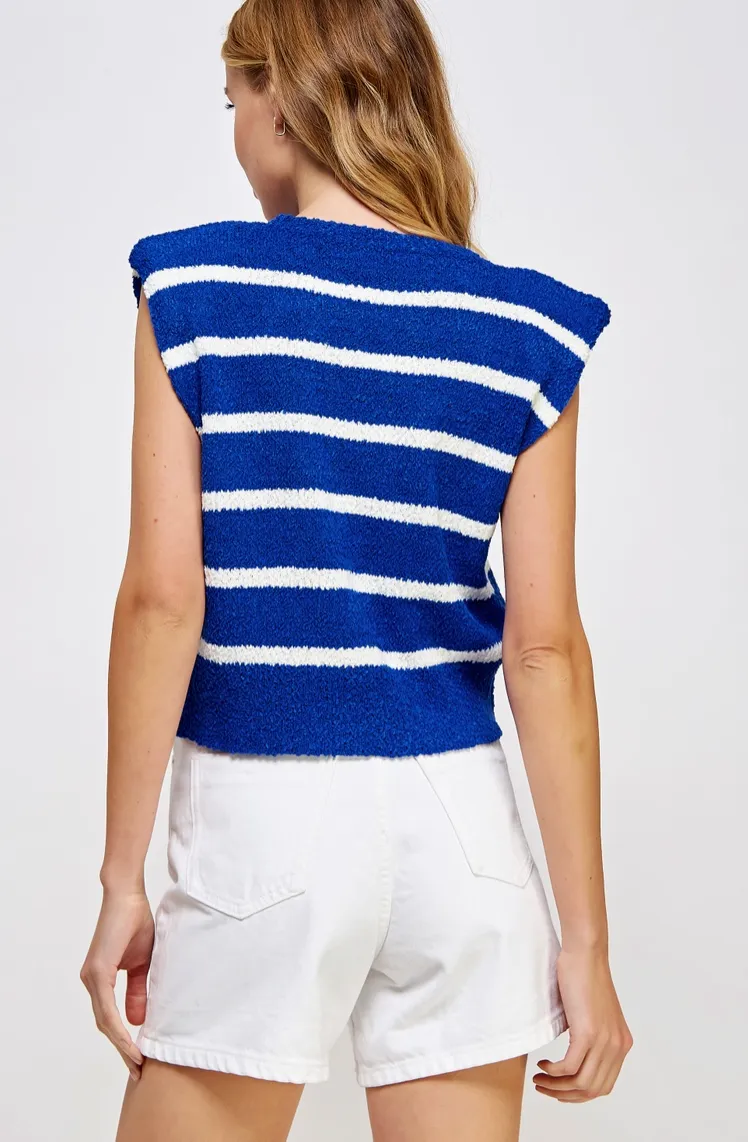 Royal Blue & White Striped Knit Top