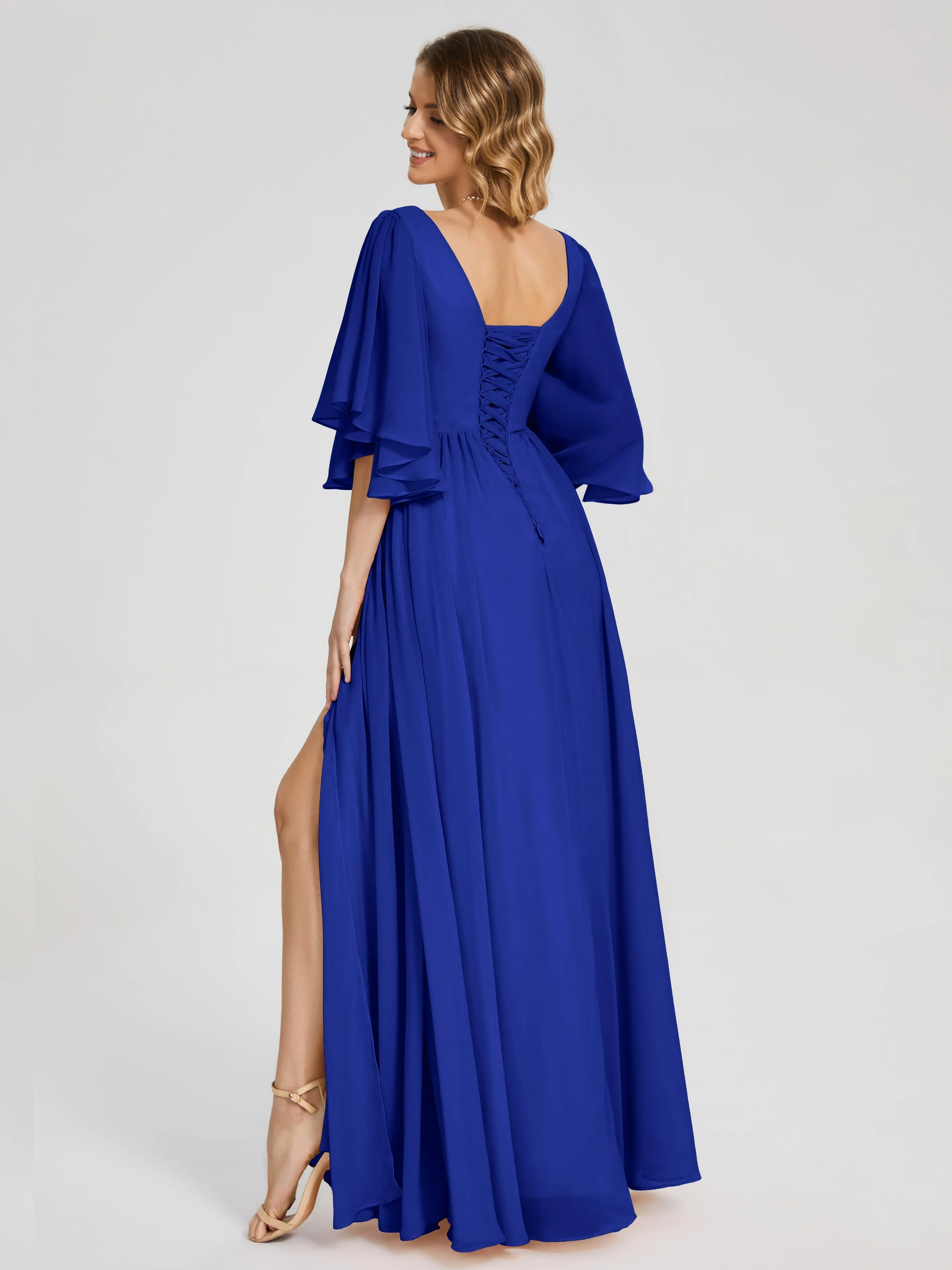 Royal Blue Dress For Bridesmaid Giselle Pretty Corset Back Chiffon Bridesmaid Dresses