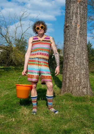 SEQUIN FAIR ISLE SKATER SHORTS