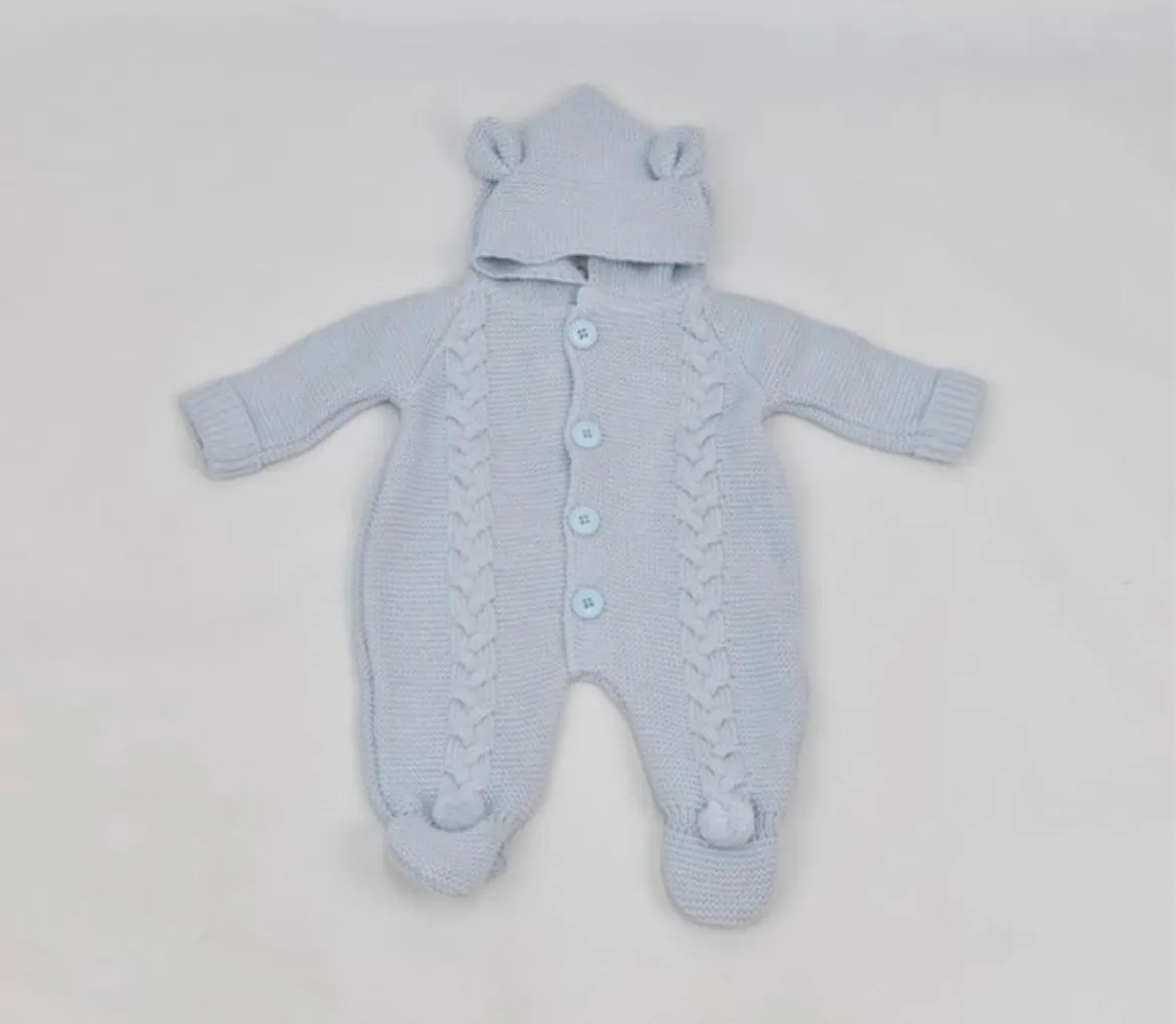 Spanish Baby Boys Knitted Teddy Snowsuit - Baby Blue