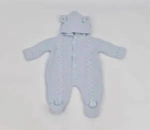 Spanish Baby Boys Knitted Teddy Snowsuit - Baby Blue