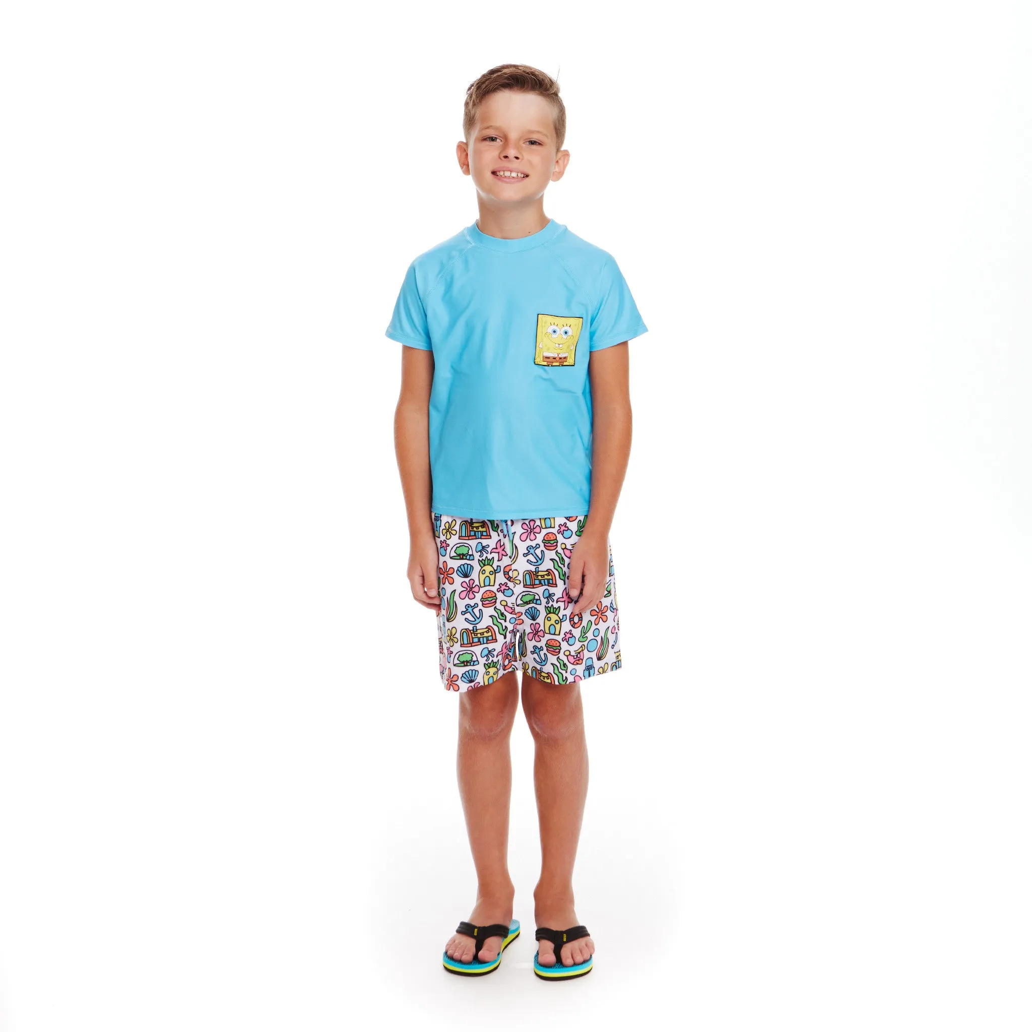 SpongeBob SquarePants™ x Andy & Evan® | Kids (2-7) 3D Dot Pocket & Bikini Bottom Rash Guard Set