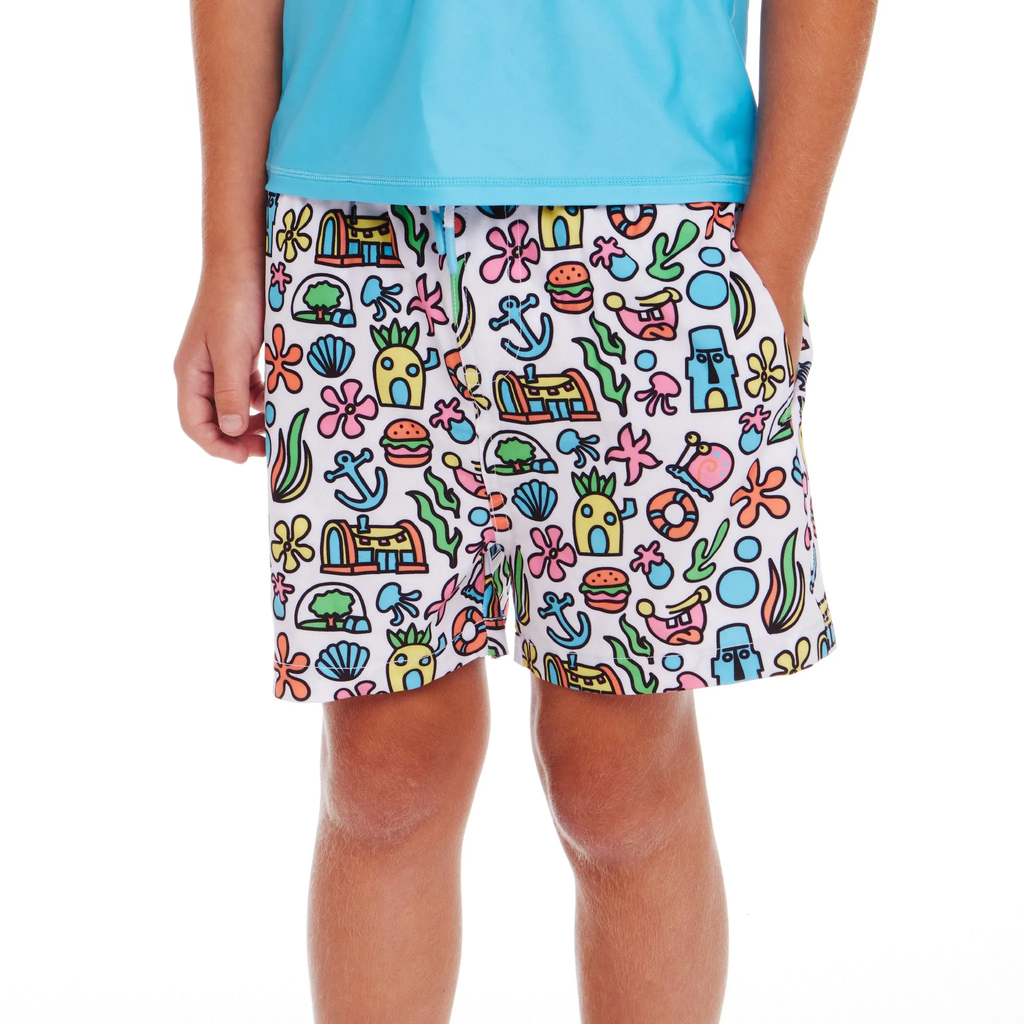 SpongeBob SquarePants™ x Andy & Evan® | Kids (2-7) 3D Dot Pocket & Bikini Bottom Rash Guard Set