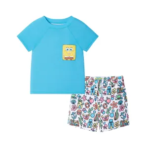 SpongeBob SquarePants™ x Andy & Evan® | Kids (2-7) 3D Dot Pocket & Bikini Bottom Rash Guard Set