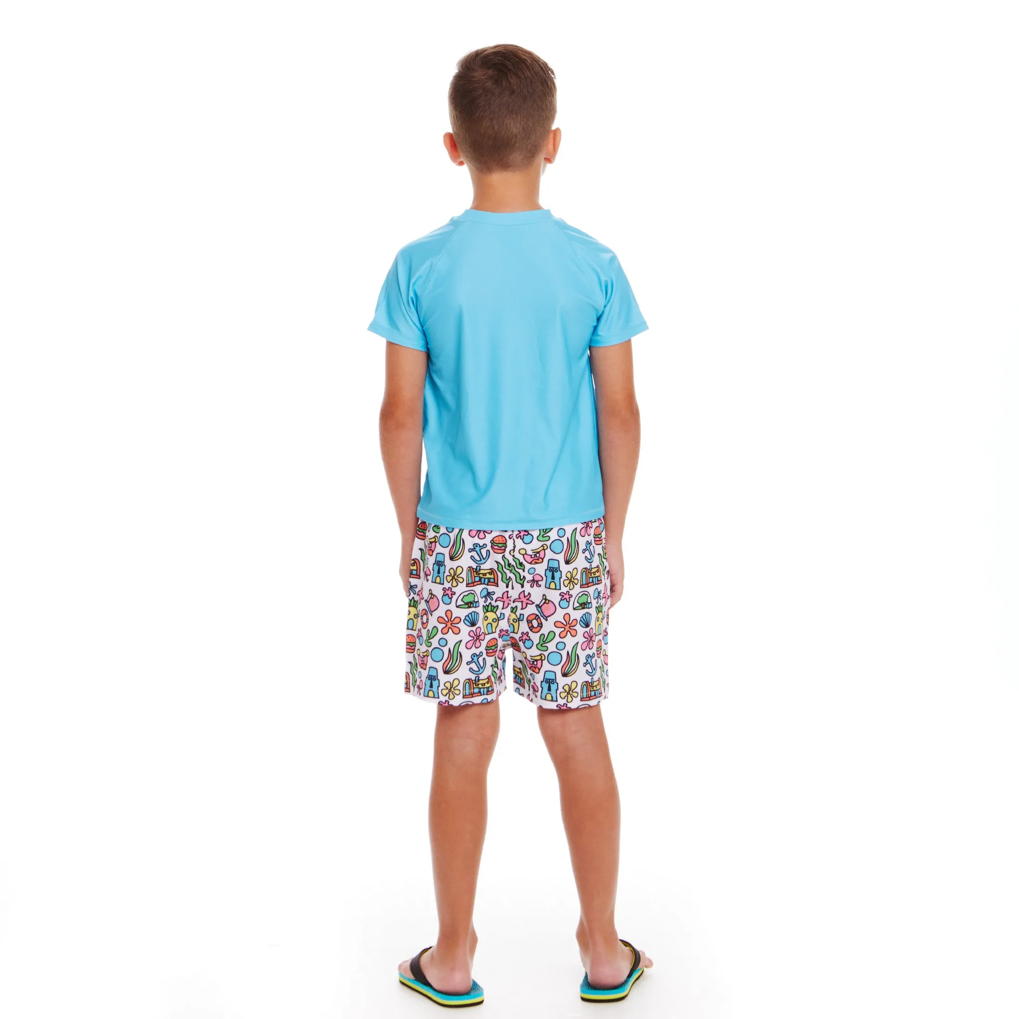 SpongeBob SquarePants™ x Andy & Evan® | Kids (2-7) 3D Dot Pocket & Bikini Bottom Rash Guard Set
