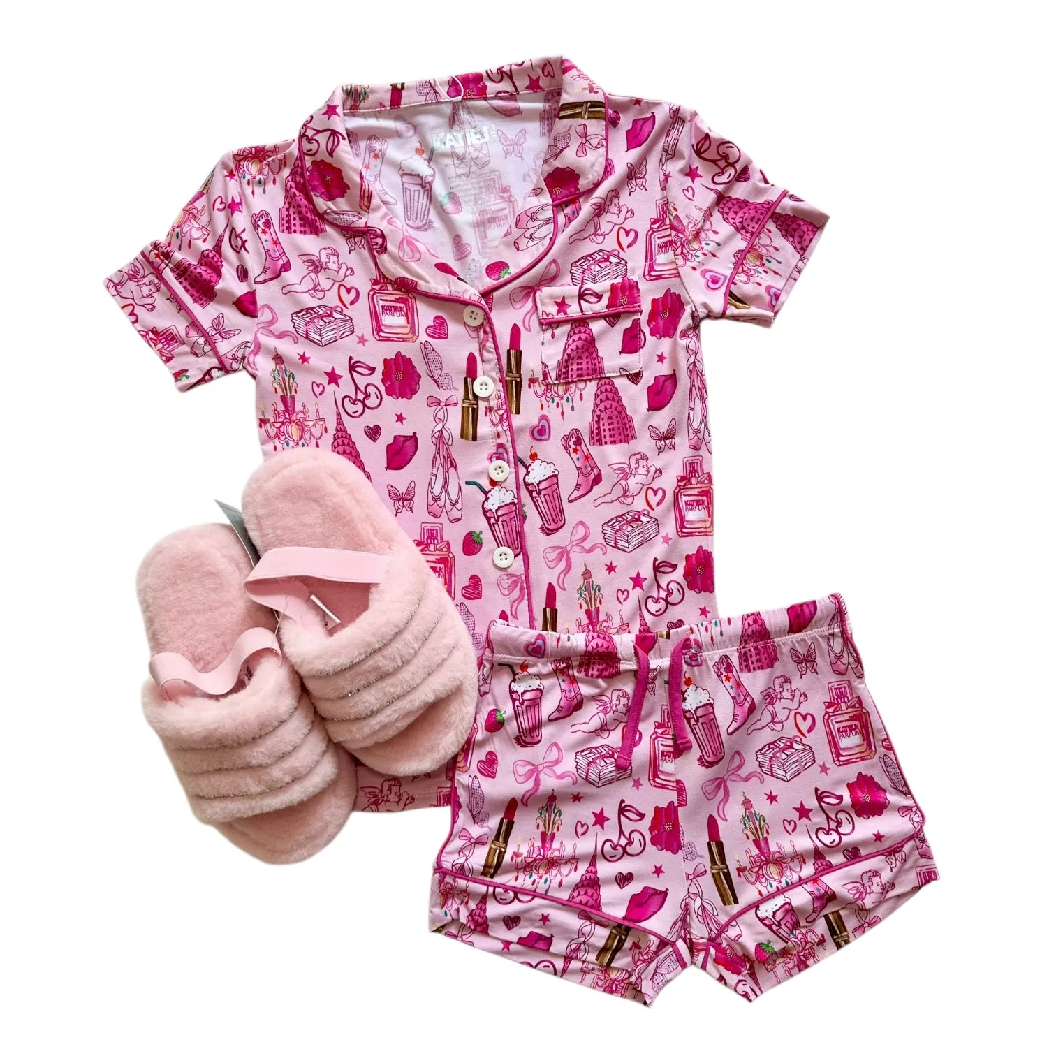 Spring Lynn Short Sleeve PJ Set Bow On Pink