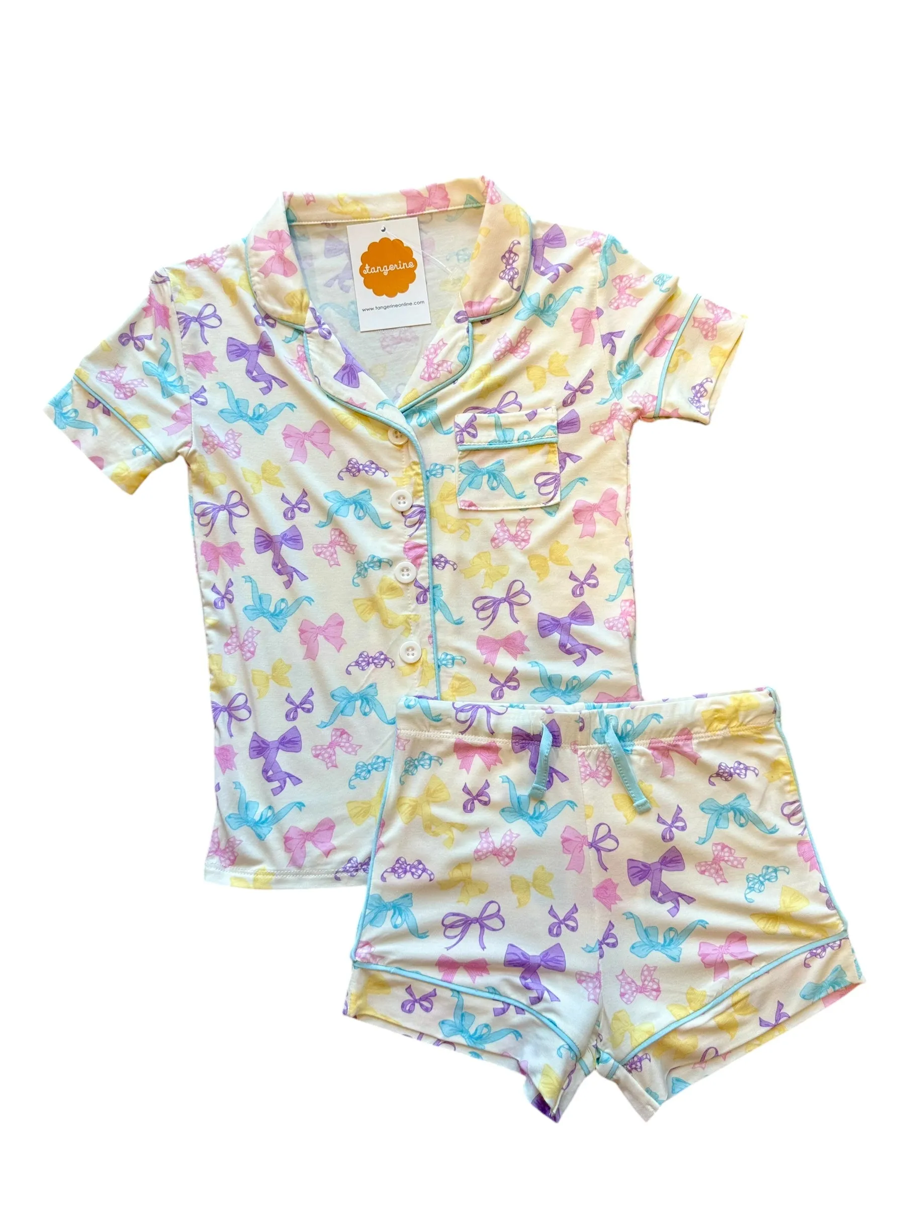 Spring Lynn Short Sleeve PJ Set Bow On Pink