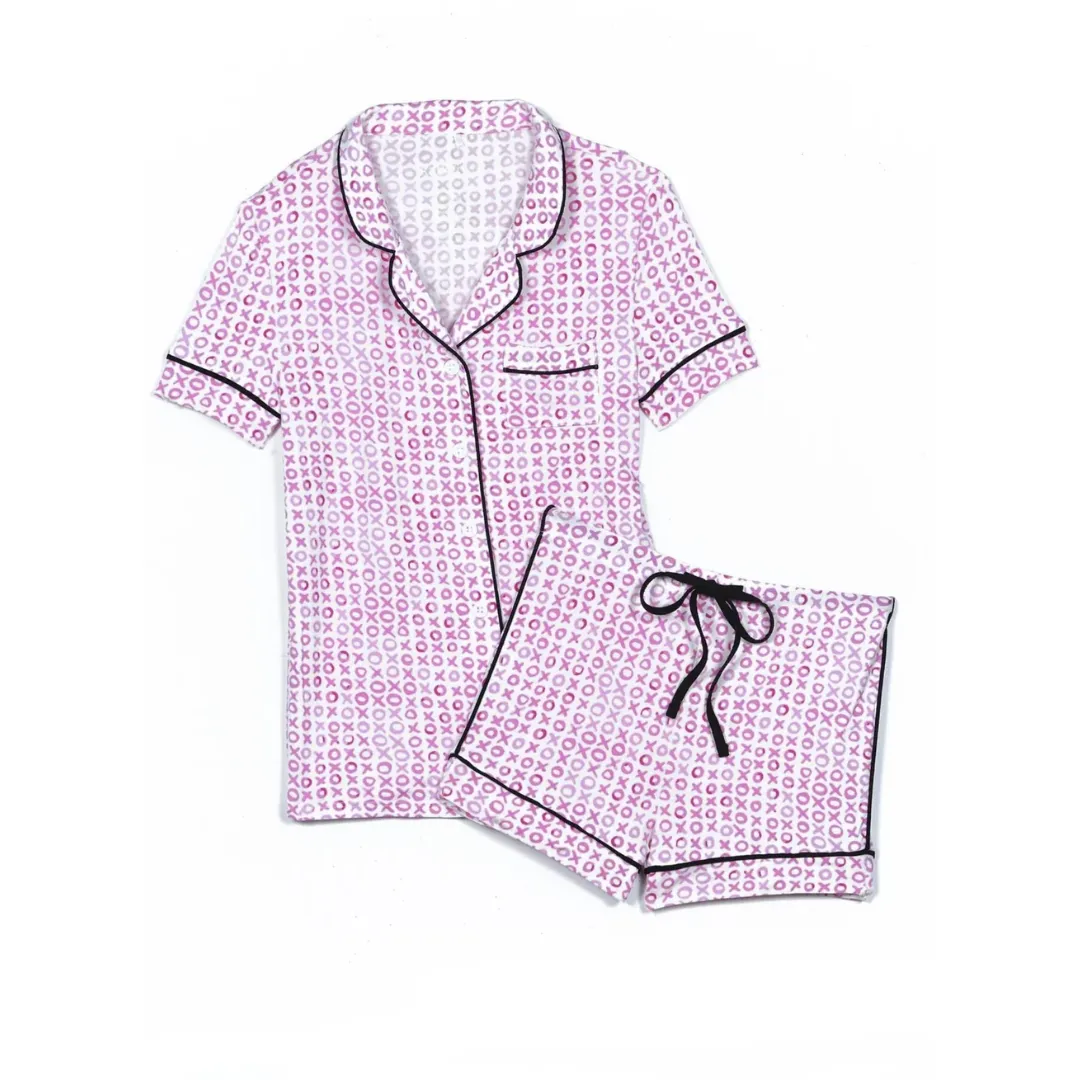 Spring Lynn Short Sleeve PJ Set Bow On Pink