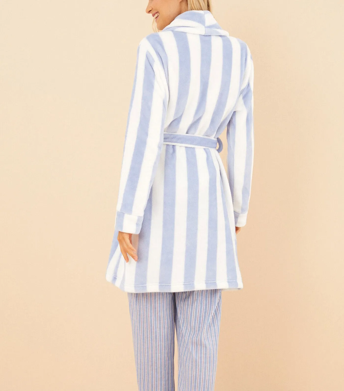 Striped Fleece Robe Blue