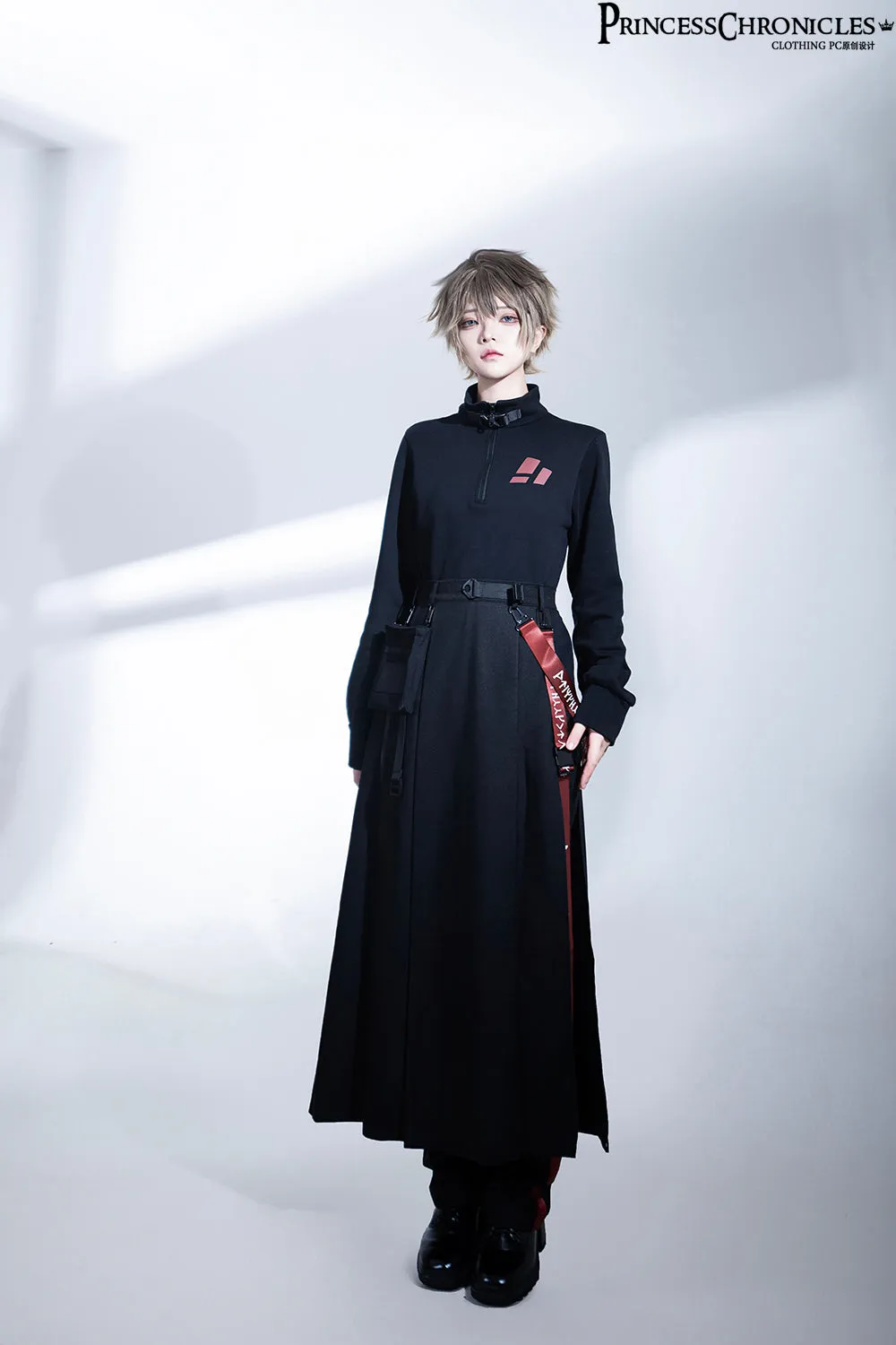 Techwear Black Stand Collar Spring/Autumn Top