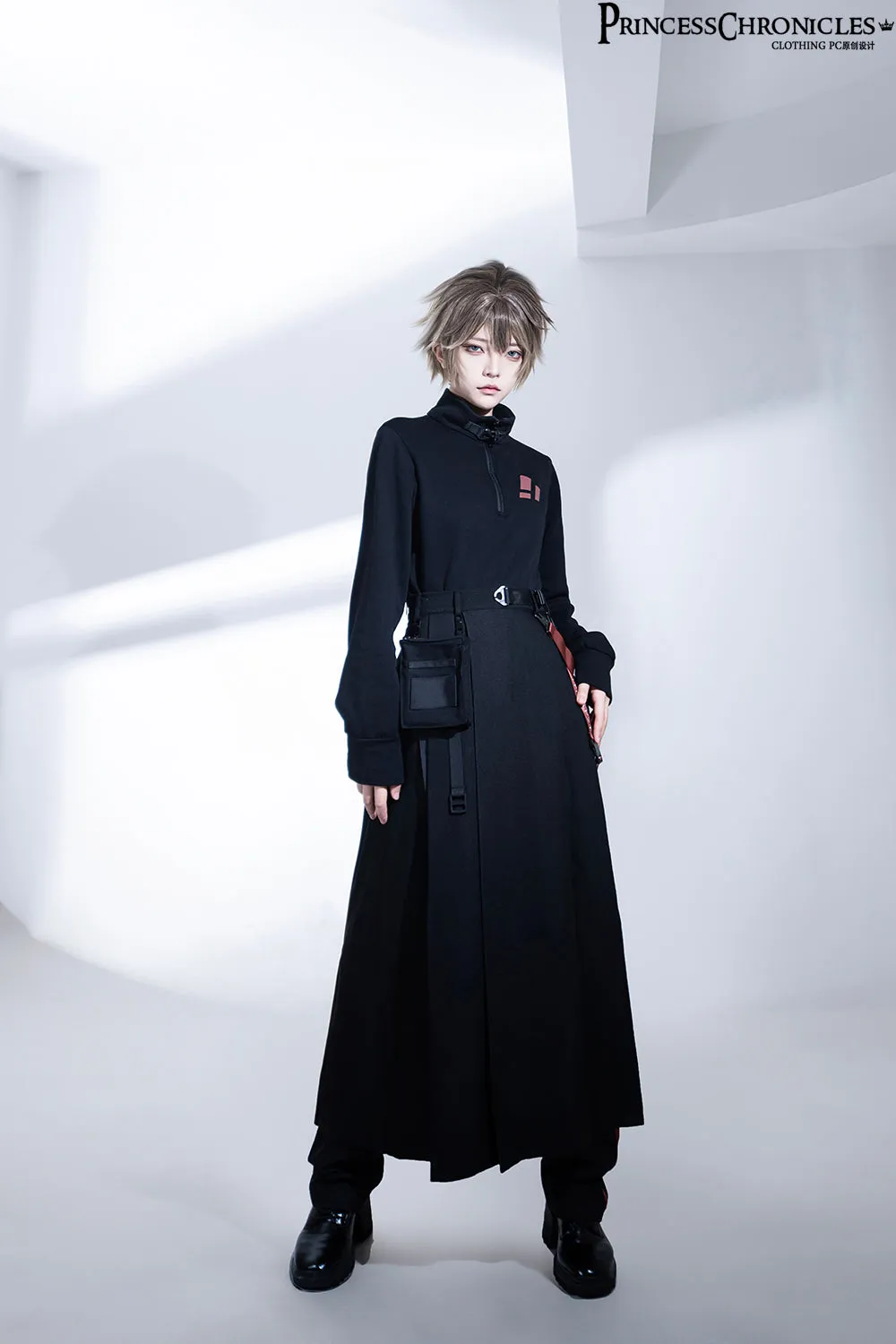 Techwear Black Stand Collar Spring/Autumn Top