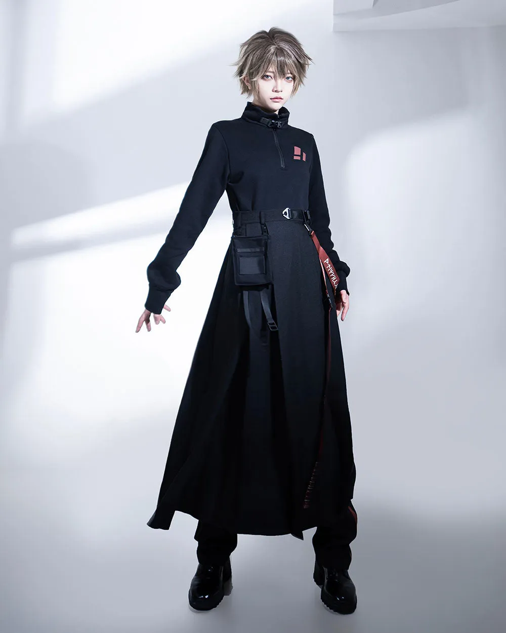 Techwear Black Stand Collar Spring/Autumn Top