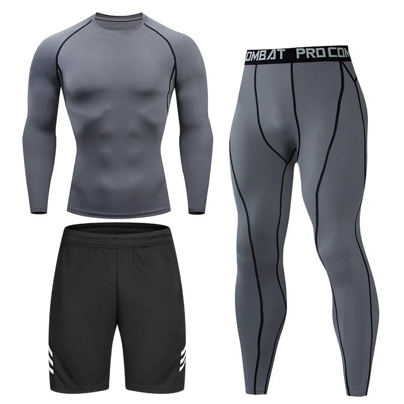 Tight Sportswear Men's Compression Sport Clothing Suit Gym Leggings Tshirt Rashguard MMA Male Shirts Fitness Sweatshirt Sets
