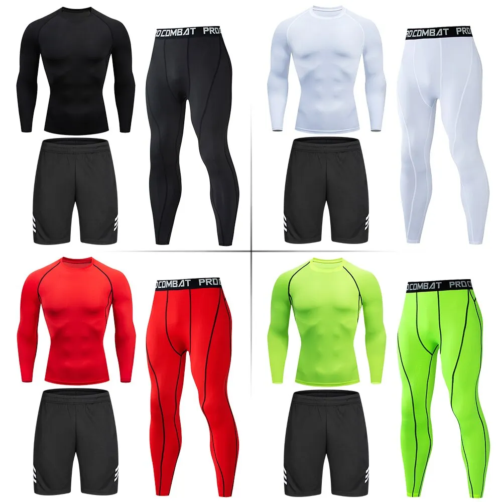 Tight Sportswear Men's Compression Sport Clothing Suit Gym Leggings Tshirt Rashguard MMA Male Shirts Fitness Sweatshirt Sets
