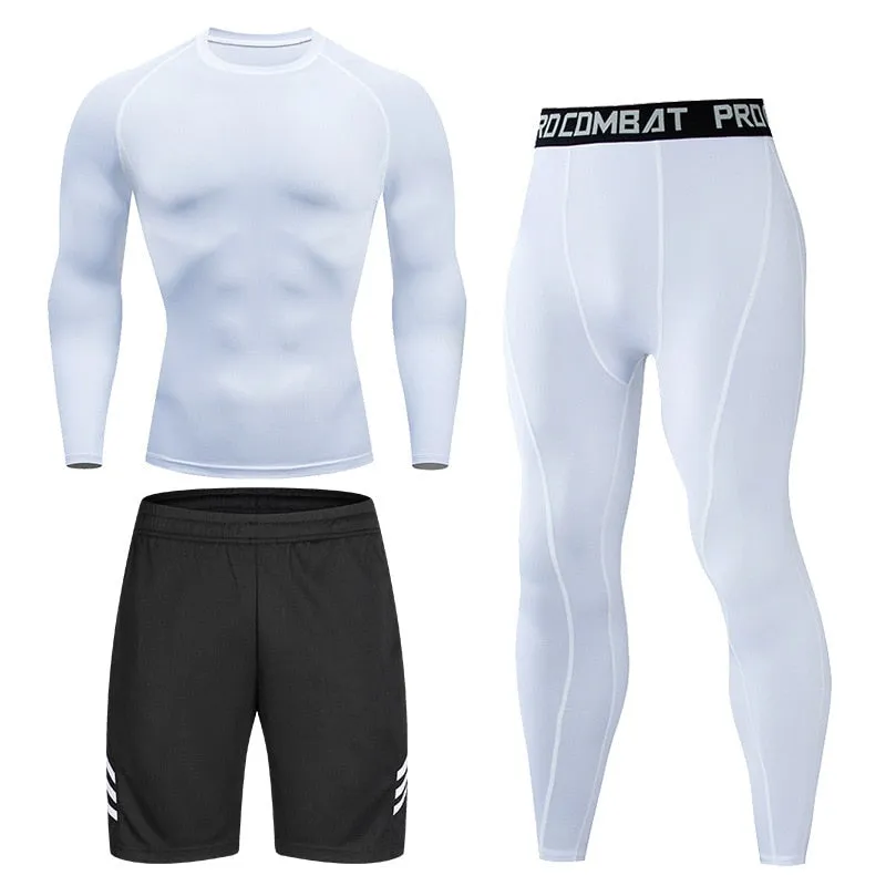 Tight Sportswear Men's Compression Sport Clothing Suit Gym Leggings Tshirt Rashguard MMA Male Shirts Fitness Sweatshirt Sets